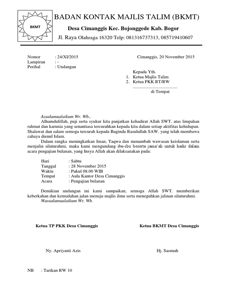 9300 Contoh Surat Undangan Pengajian Majlis Talim Gratis