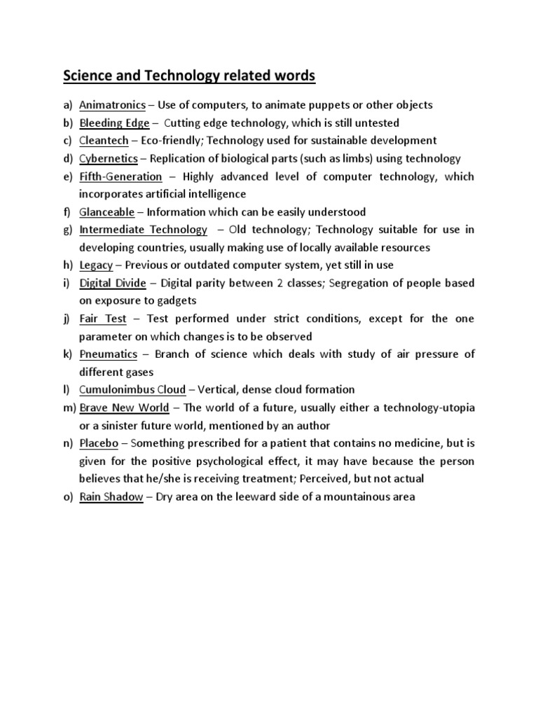 Science and Technology Related Words | PDF | Plea | Banks