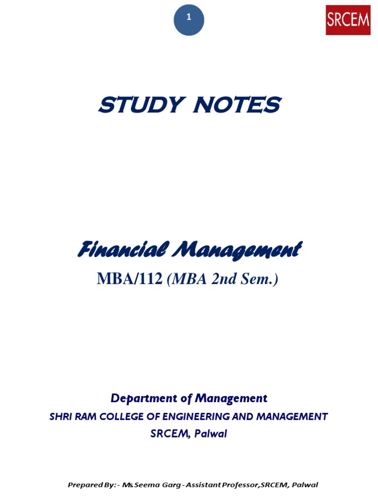 Financial Management Study Notes for MBA | PDF | Present Value ...