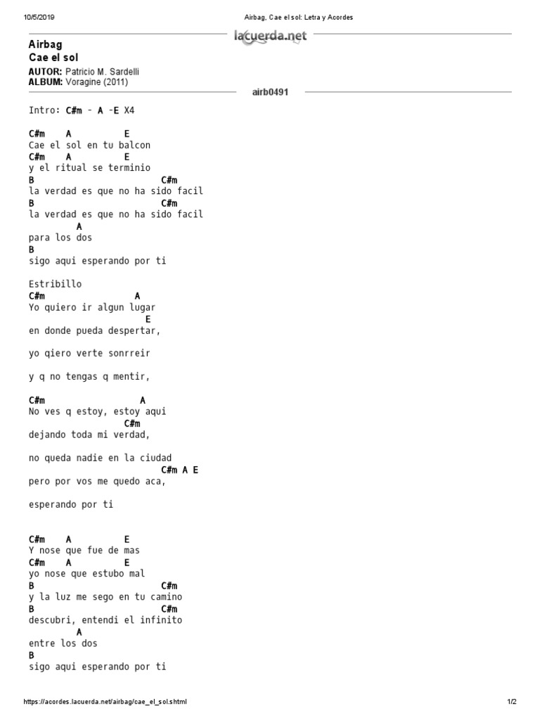 Airbag, Cae El Sol - Letra y Acordes | PDF