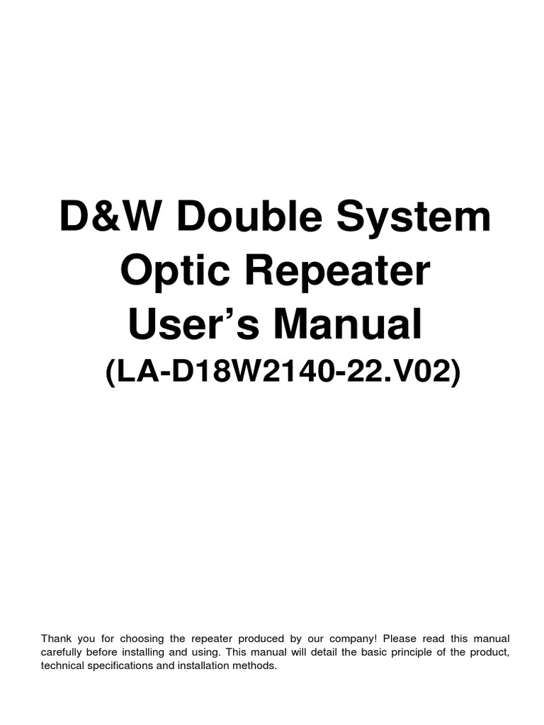 D&W Double System Optic Repeater Manual | PDF | Amplifier | Power Supply