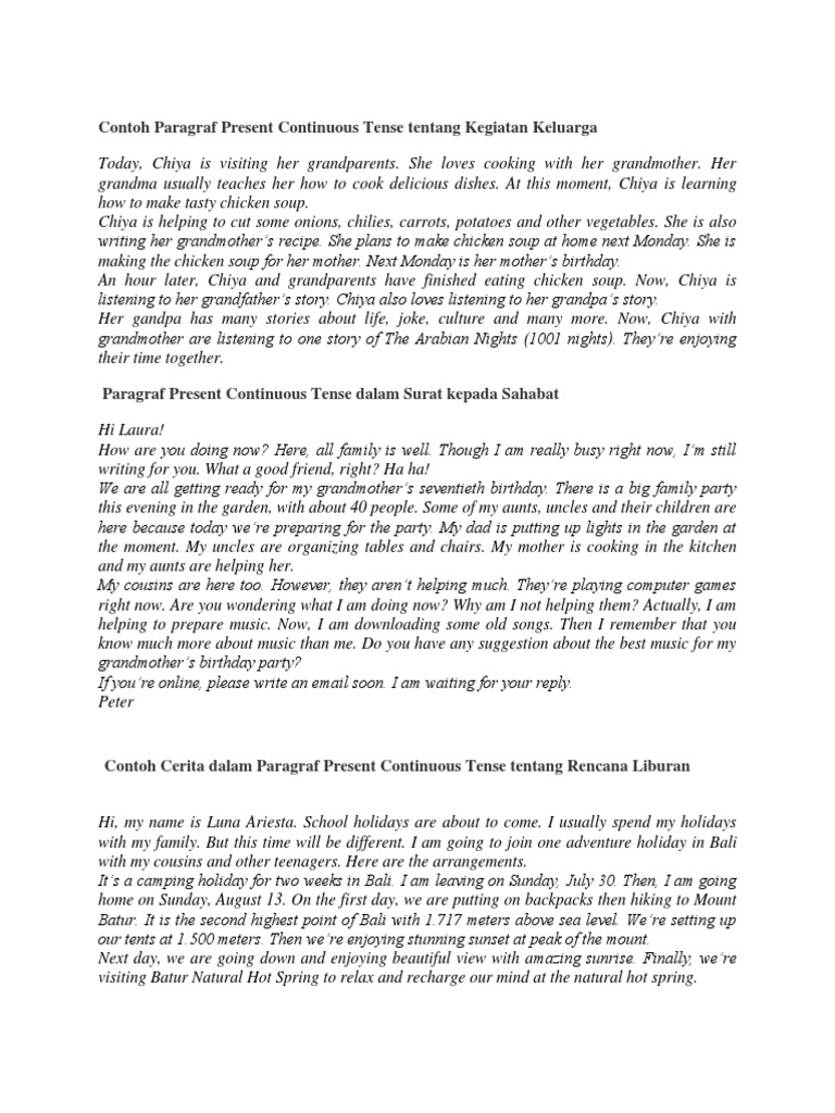 Contoh Paragraph Dalam Present Continuous Tense Chicken Soup Bali