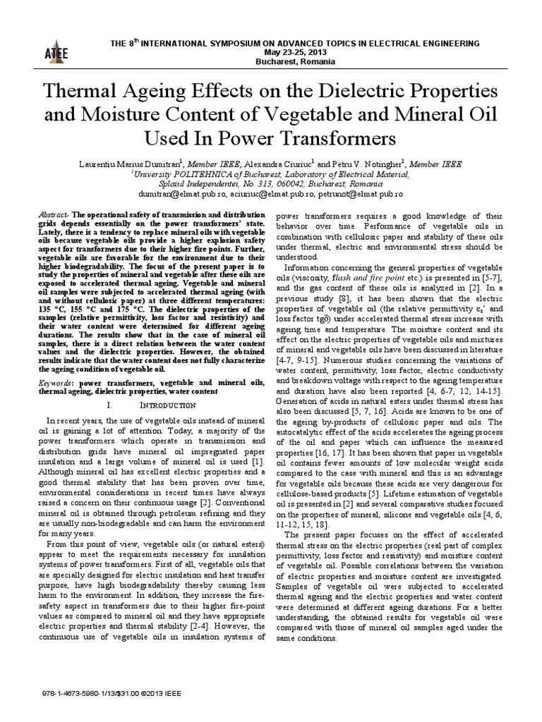 Thermal Ageing Effects On The Dielectric Properties and Moisture