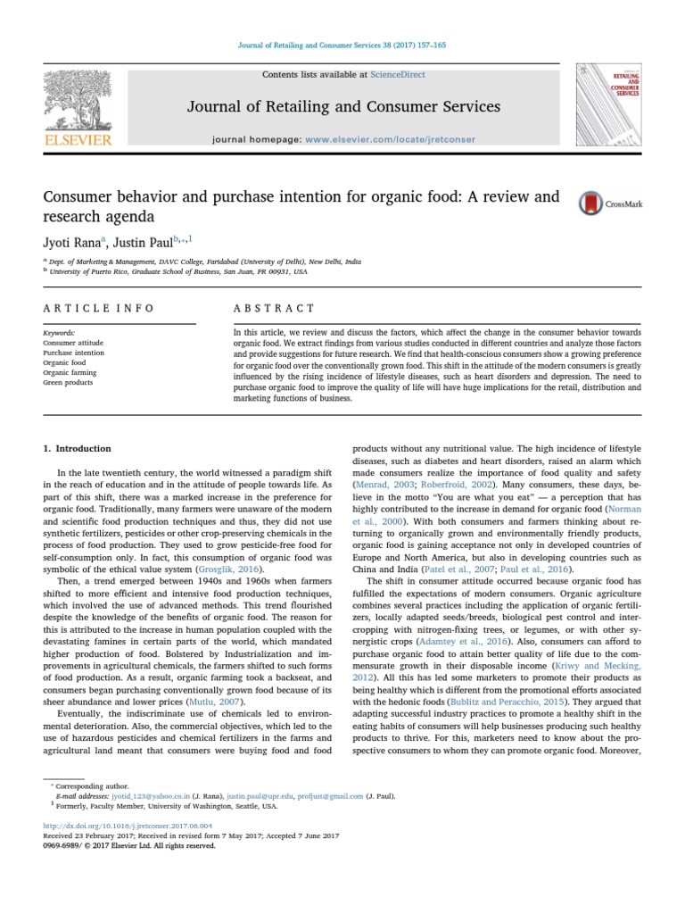 Consumer Behavior And Purchase Intention Pdf Pdf Organic Foods Foods