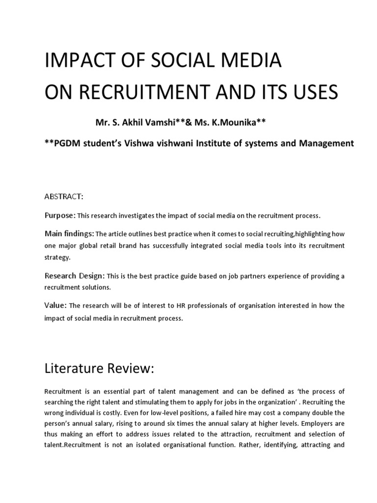 Impact of Social Media On Recruitment | PDF | Recruitment | Social 