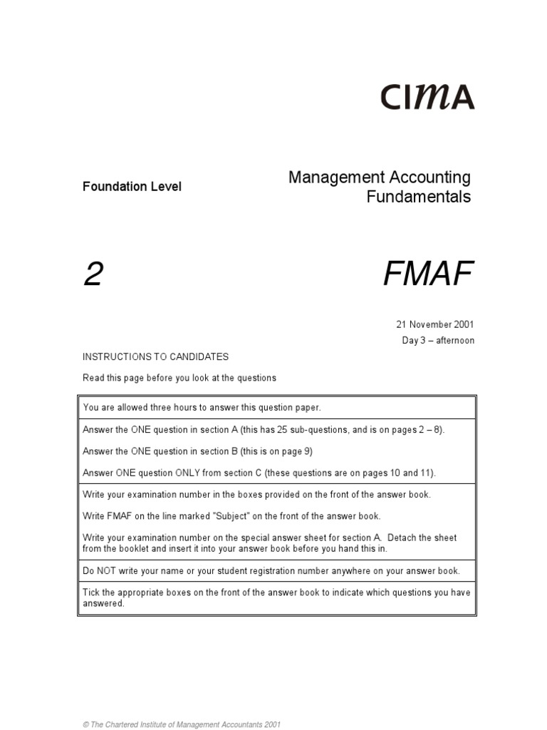 CIMA Management Accounting Fundamentals Past Papers | PDF