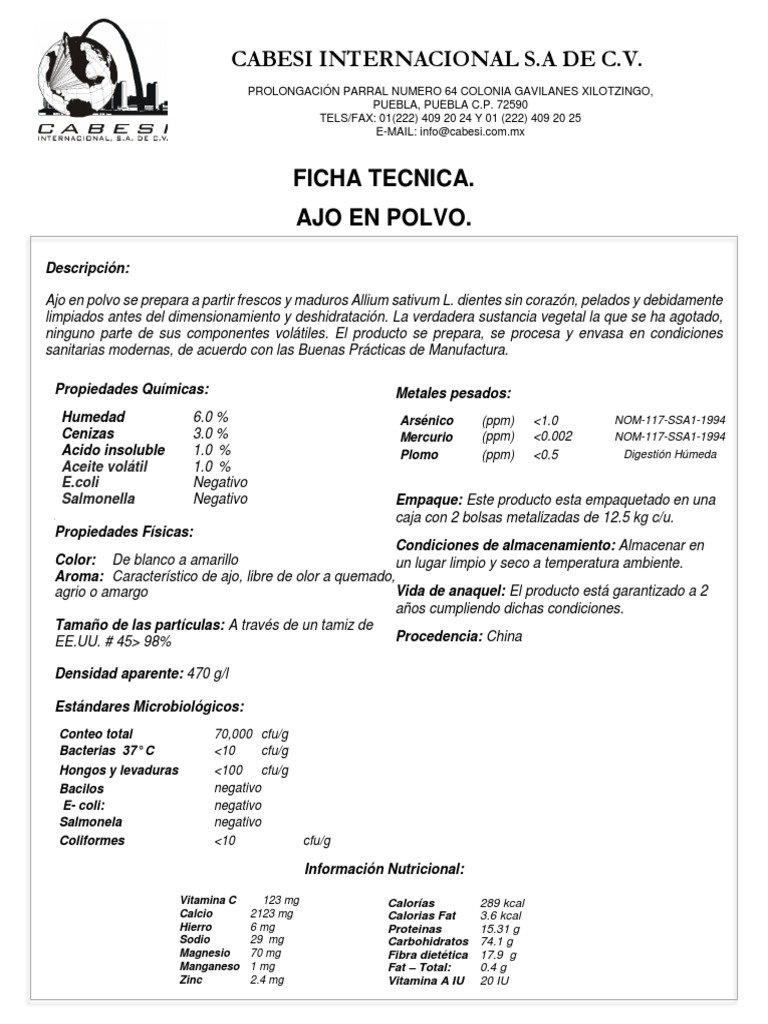 Ficha Tec | PDF | Ajo | Sustancias químicas