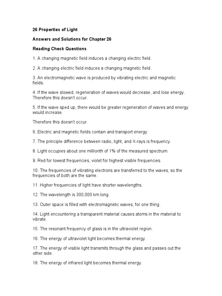 Light Properties Study Guide | PDF | Electromagnetic Spectrum | Light