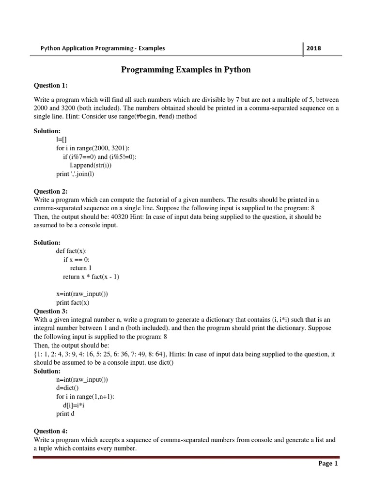 Python Programming Examples | PDF | Anonymous Function | Method ...