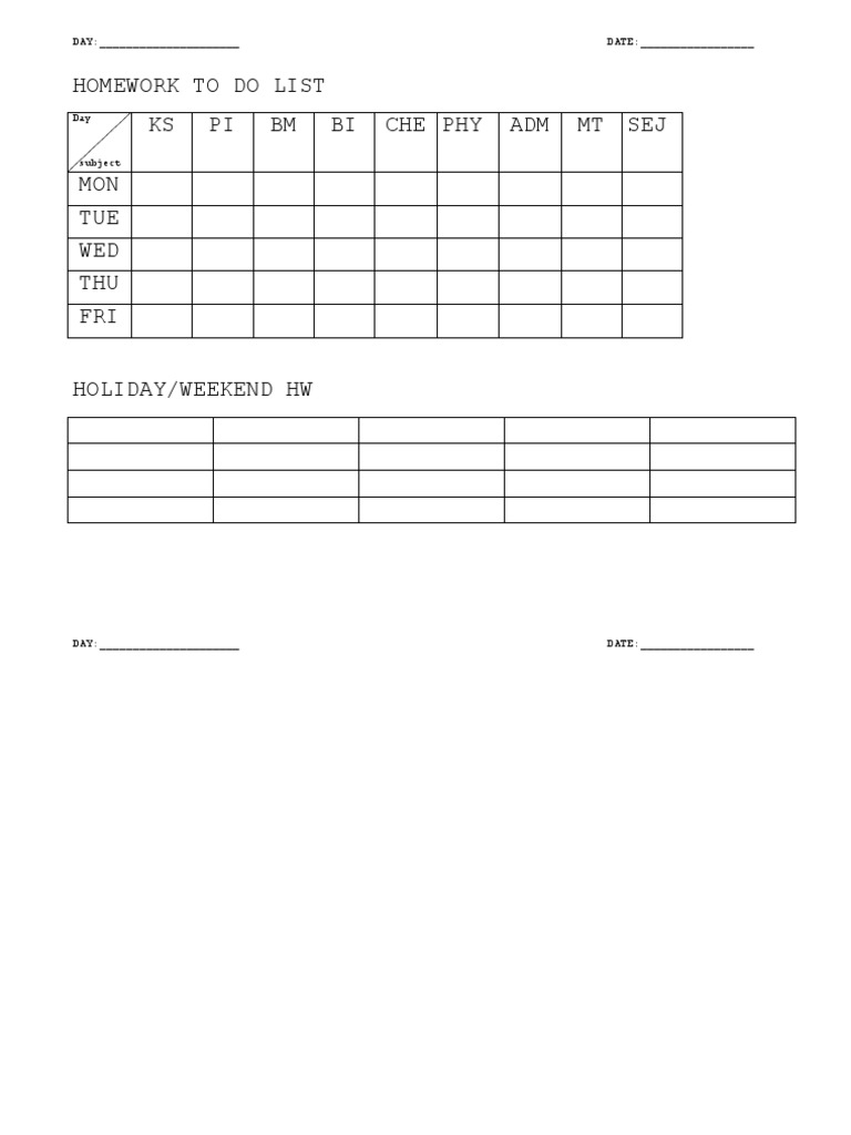 Homework To-Do List Template | PDF