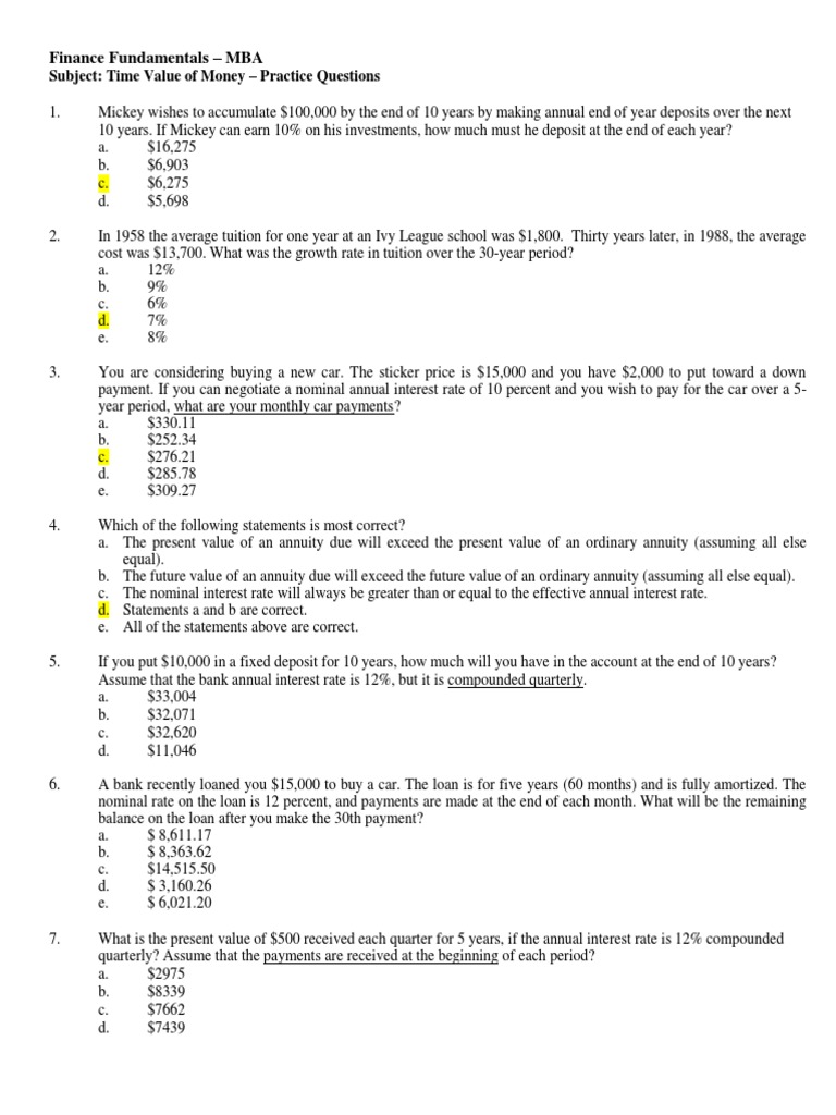 TVM Practice Questions Fall 2018 | PDF | Present Value | Internal Rate ...