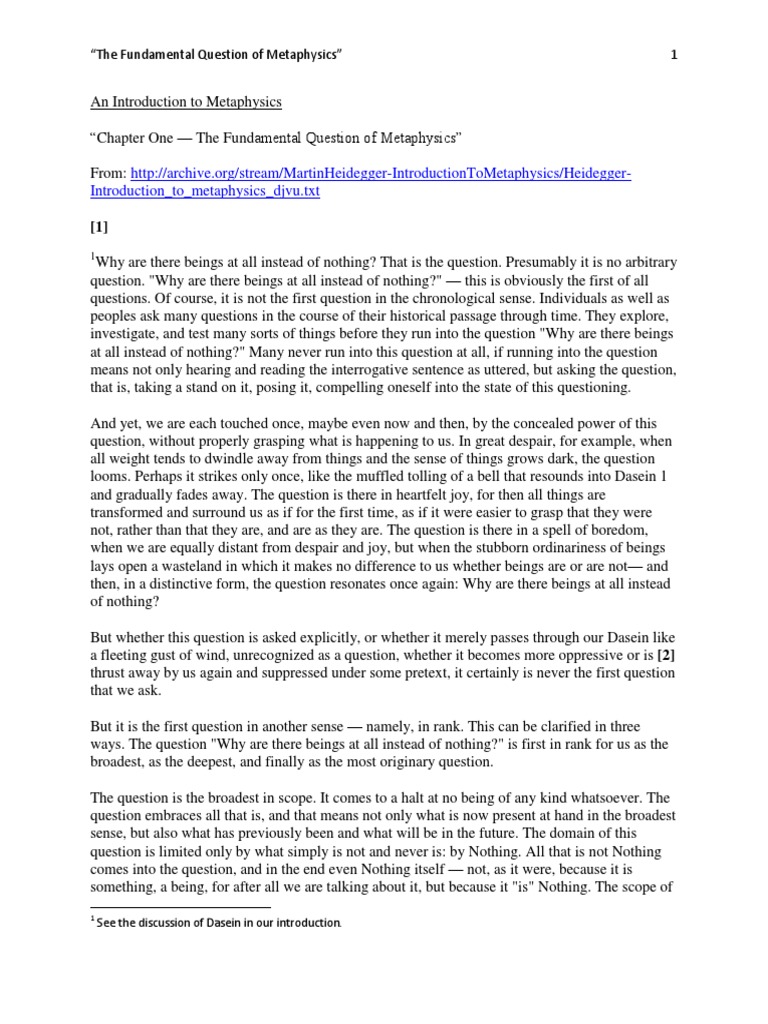 Fundamental Question of Metaphysics The PDF Metaphysics Being And