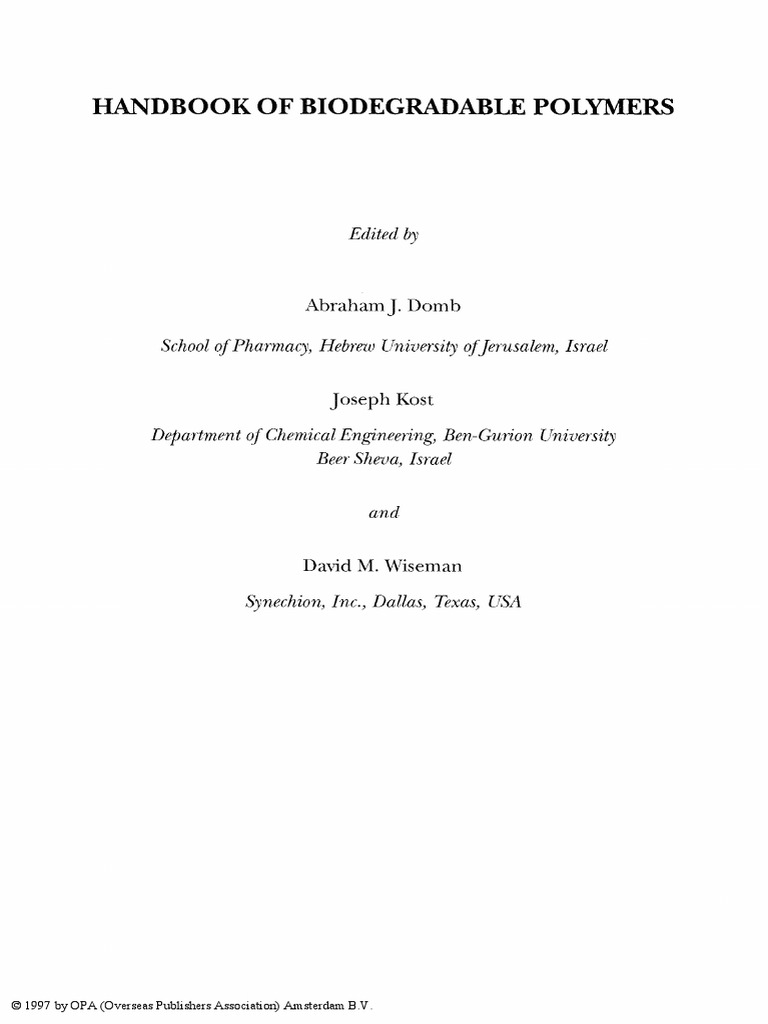 Special Publication 109 M Vert J Feijen A Albertsson G Scott Emo Chiellini Biodegradable Polymers And Plastics 1992 Royal Society Of Chemistry Pdf Polymerization Polymers