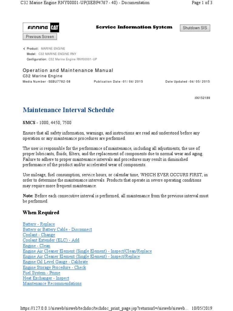 CAT C32 RNY Series Maintenance Interval Schedule PDF Motor Oil