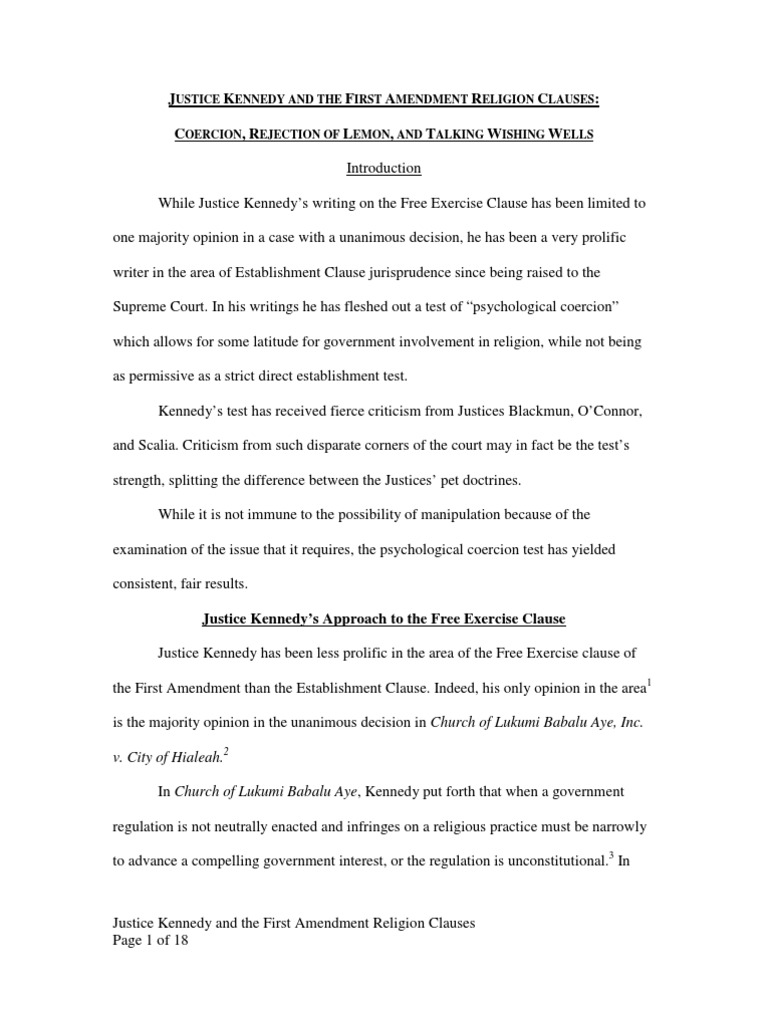 Kennedy Paper Establishment Clause Free Exercise Clause