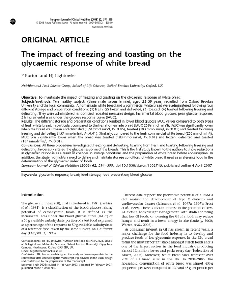 The Impact of Freezing and Toasting On The Glycaemic Response of White