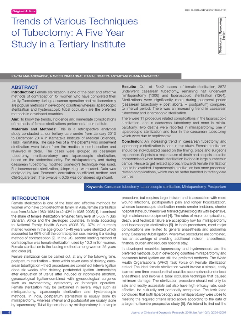Trends in Tubectomy Techniques Study | PDF | Caesarean Section | Neutering
