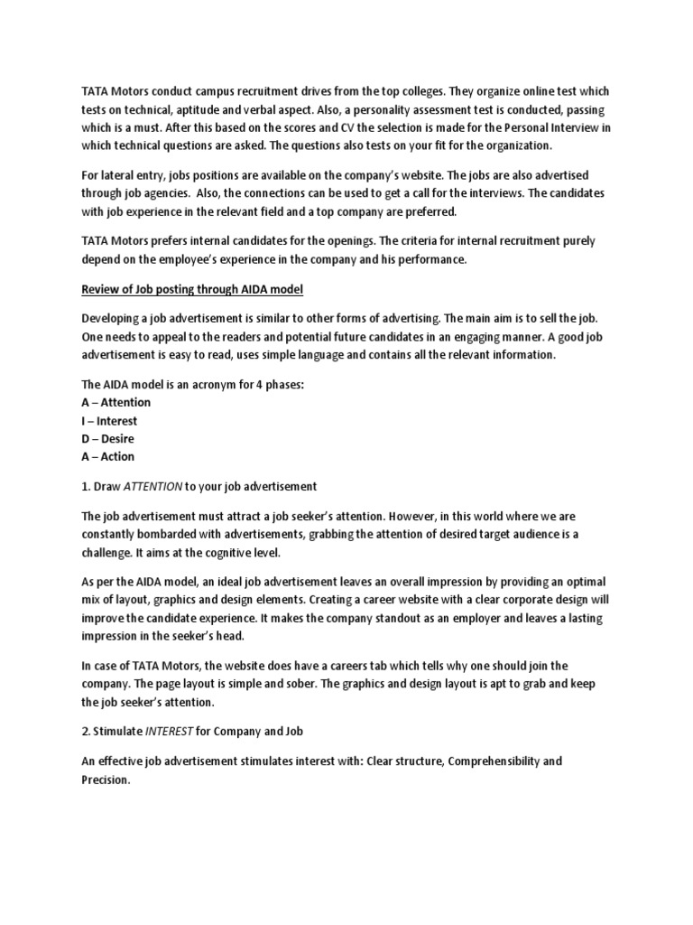 Review Of Job Posting Through Aida Model Advertising Employment