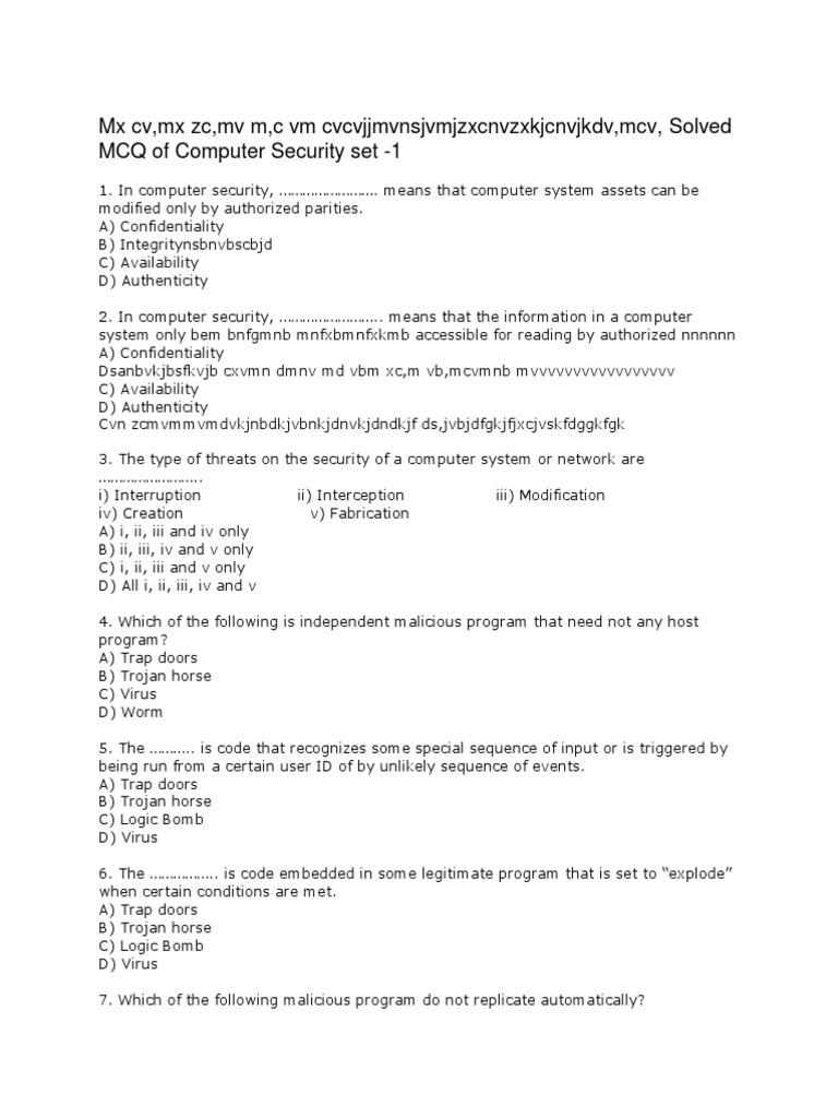Computer Security MCQ Guide | PDF | Computer Virus | Security Engineering