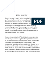 Teen Suicide: Eeman Arshad 9 Camridge Topic: Speech