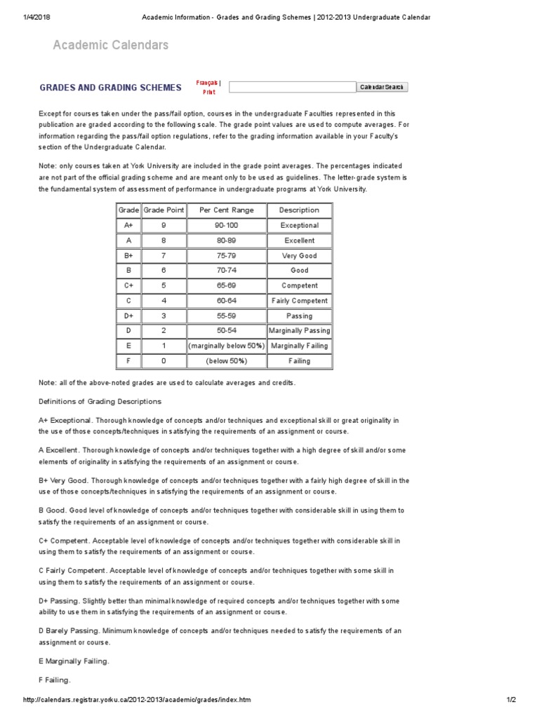 Academic Calendars Grades and Grading Schemes PDF Undergraduate Education Postgraduate