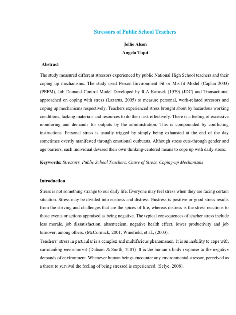 Stressors Faced by Public School Teachers | PDF | Occupational Stress ...