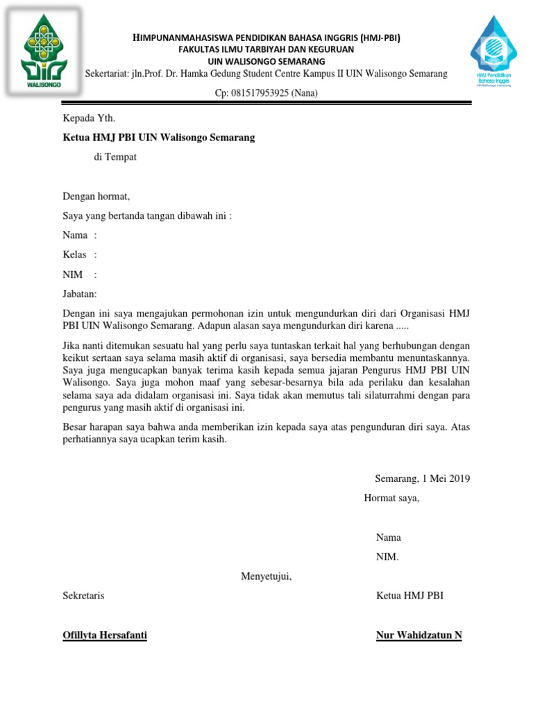 Surat Pengunduran Diri Organisasi Pdf