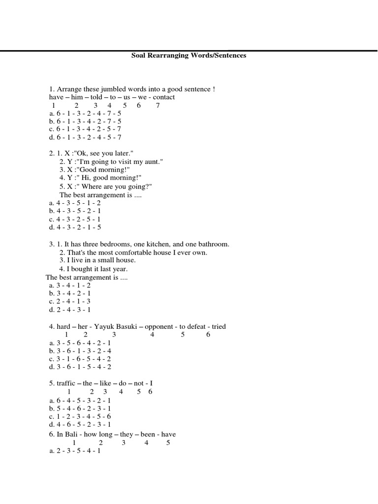 Sentence Rearrangement Exercises | PDF | Leisure