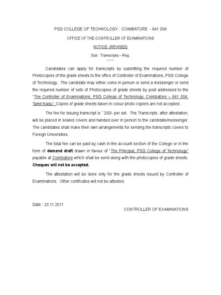 PSG College Transcript Application Process | PDF | Business ...