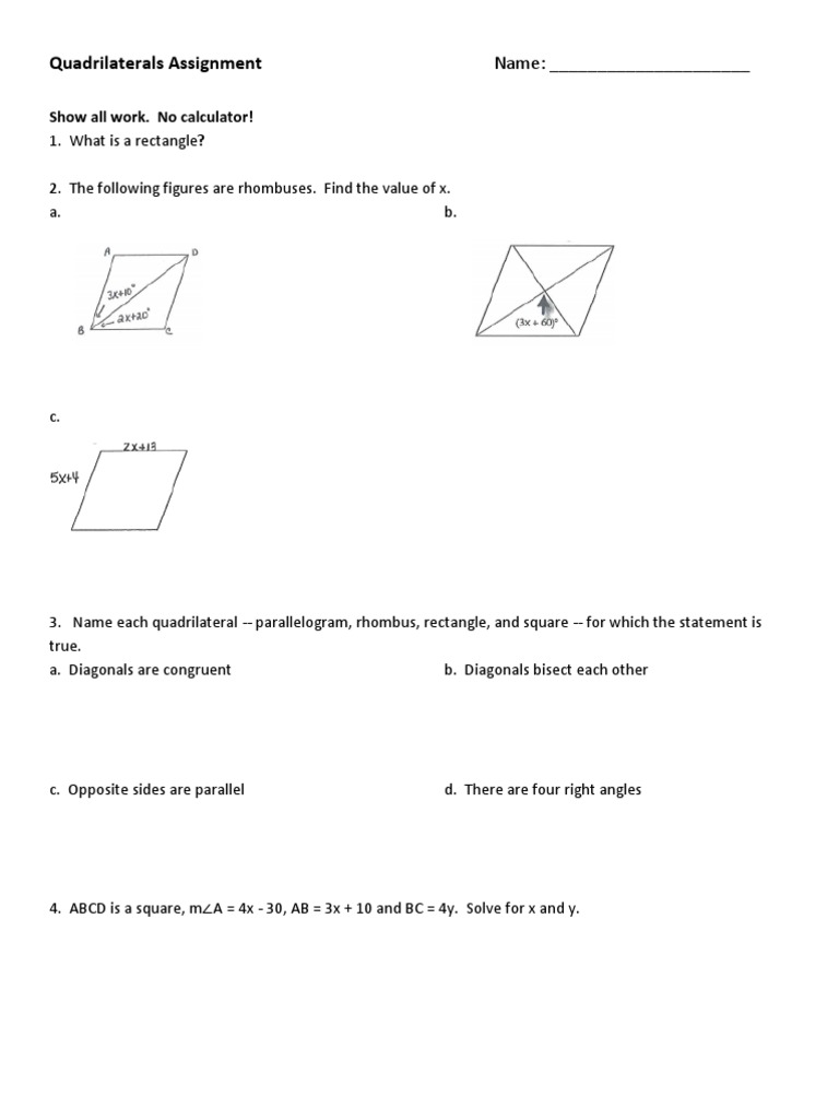 Quadrilaterals Assignment Questions | PDF | Rectangle | Classical Geometry