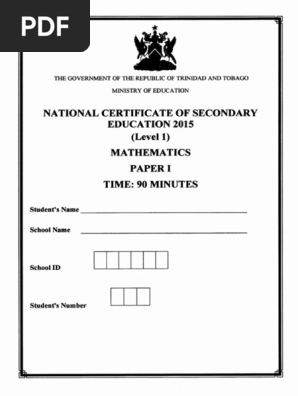 NCSE 2015 Mathematics 1