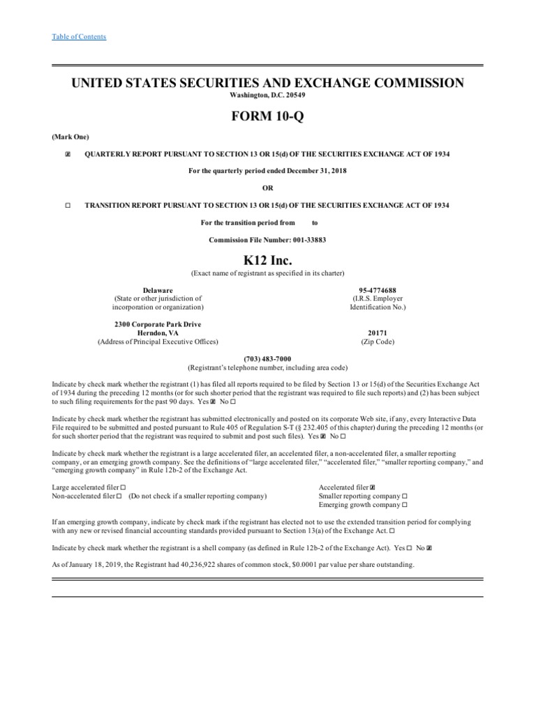 United States Securities and Exchange Commission FORM 10-Q | PDF ...