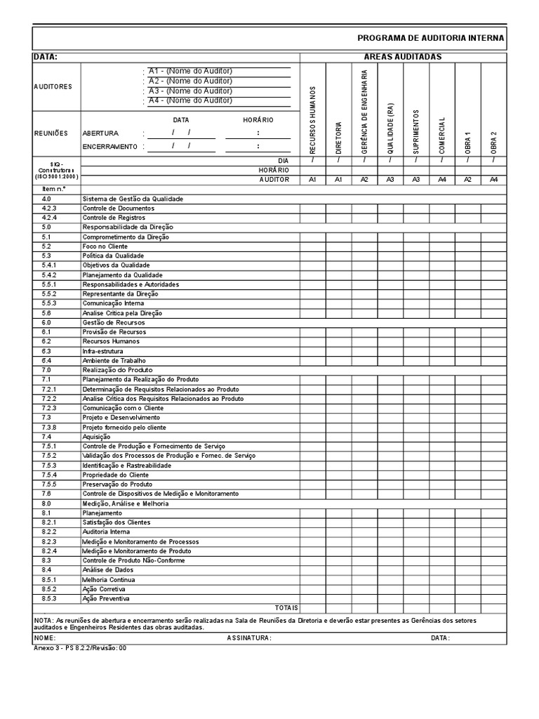 Programa de Auditoria Interna ISO 9001 | PDF | Qualidade (negócios ...
