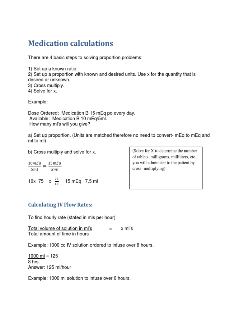 Med Calculations | PDF | Intravenous Therapy | Dose (Biochemistry)