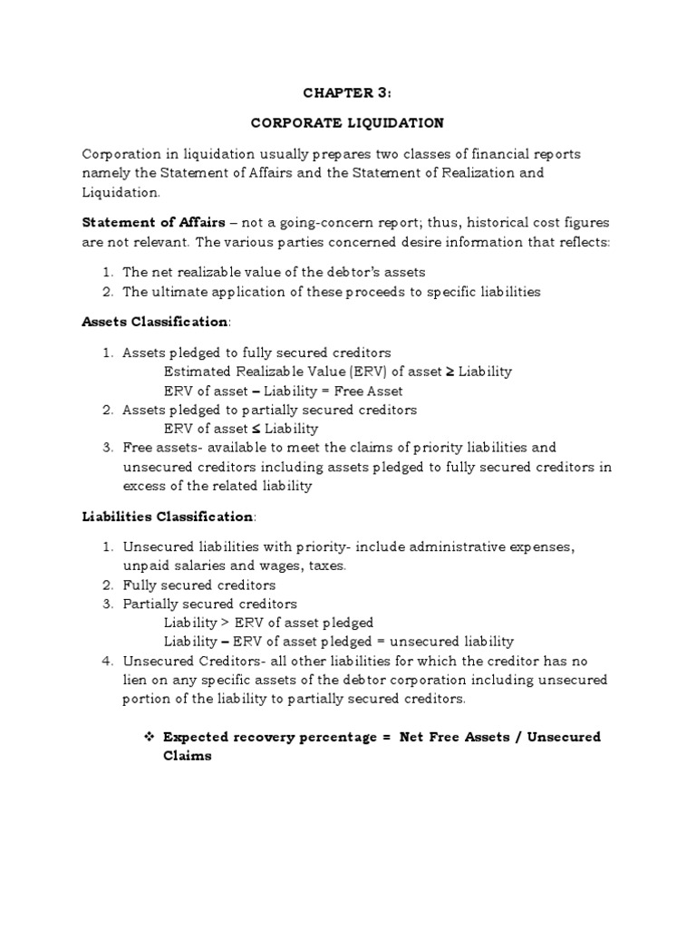 Corporate Liquidation Financial Reports | PDF | Book Value | Unsecured Debt