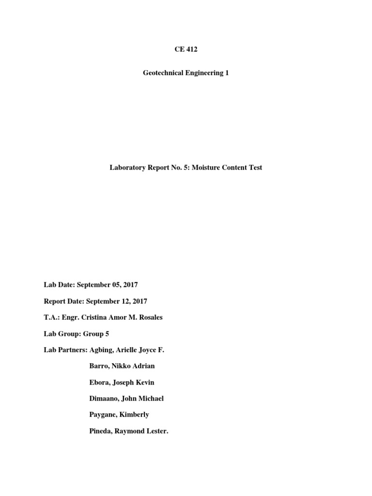 Lab Report No.5 Moisture Content PDF Porosity Nature