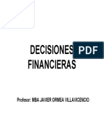 Decisiones Financieras: Profesor: Mba Javier Ormea Villavicencio