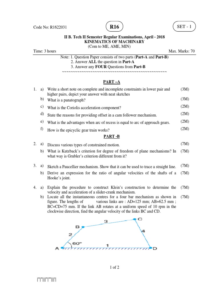 Kinematics of Machinery Exam Paper 2018 | PDF | Gear | Belt (Mechanical)