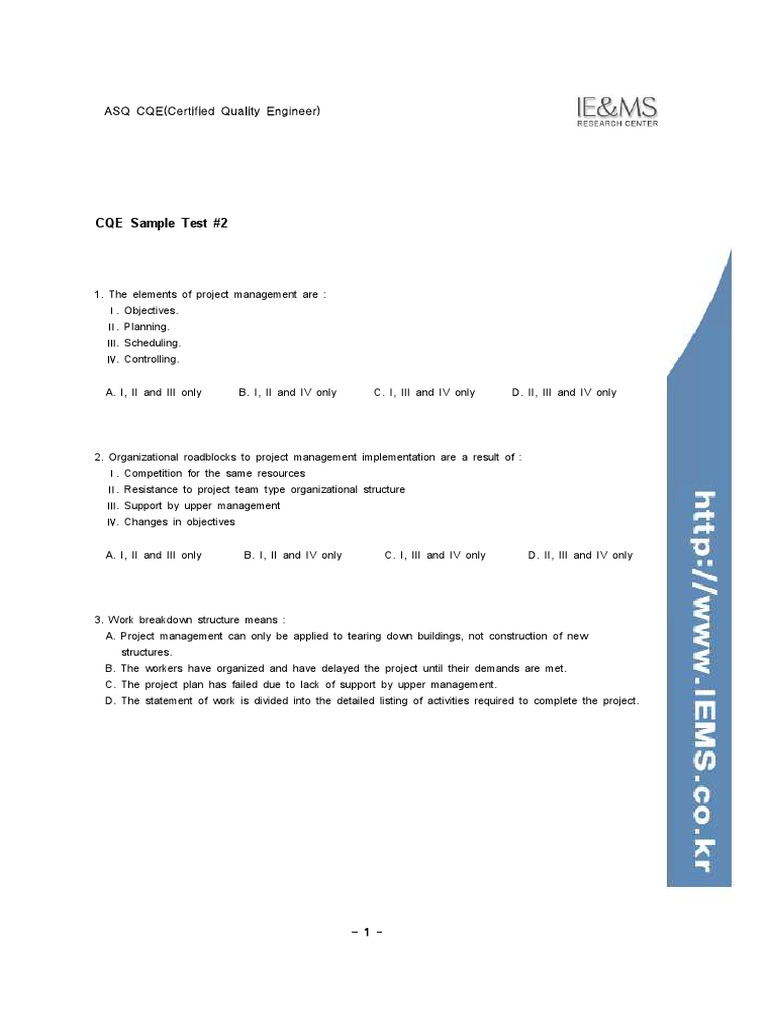 ASQ CQE Sample Exam Questions | PDF | F Test | Errors And Residuals
