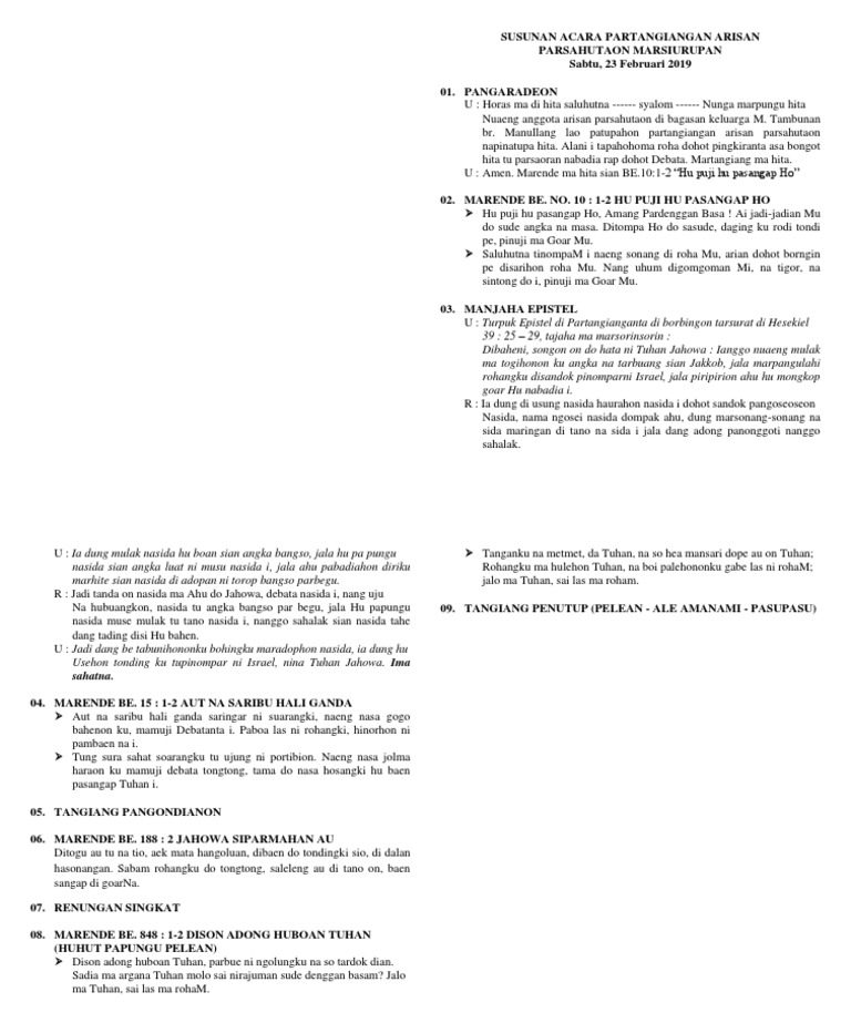 Susunan Acara Partangiangan Arisan