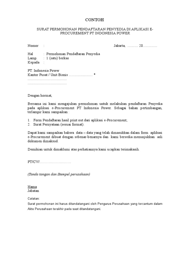Contoh Surat Permohonan Penyedia 1 Pdf