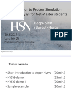 An Introduction To Process Simulation and Aspen Hysys For Net-Master Students