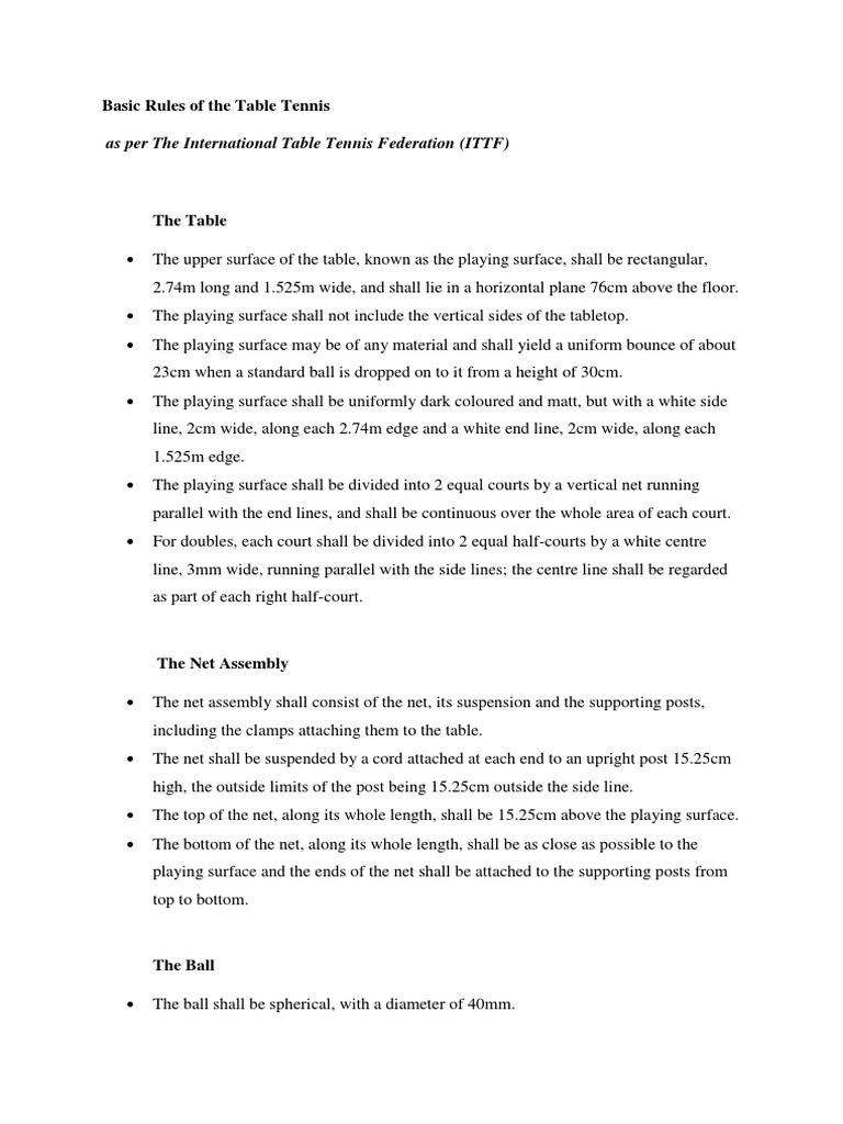 As Per The International Table Tennis Federation (ITTF) | PDF | Referee ...