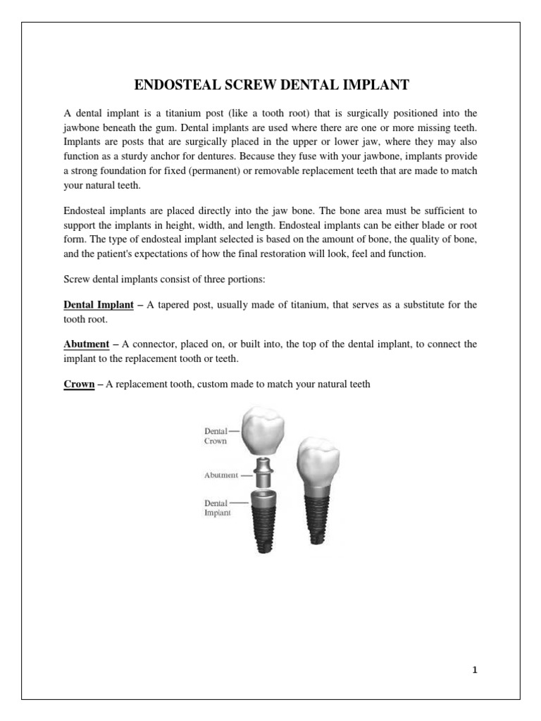 Endosteal Screw Dental Implant PDF Dental Implant Screw