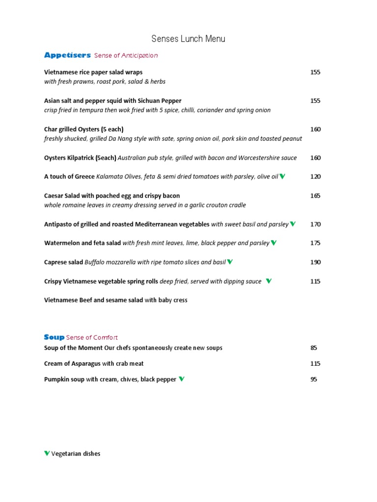 Senses Lunch Menu Highlights | PDF | Vietnamese Cuisine | Pizza