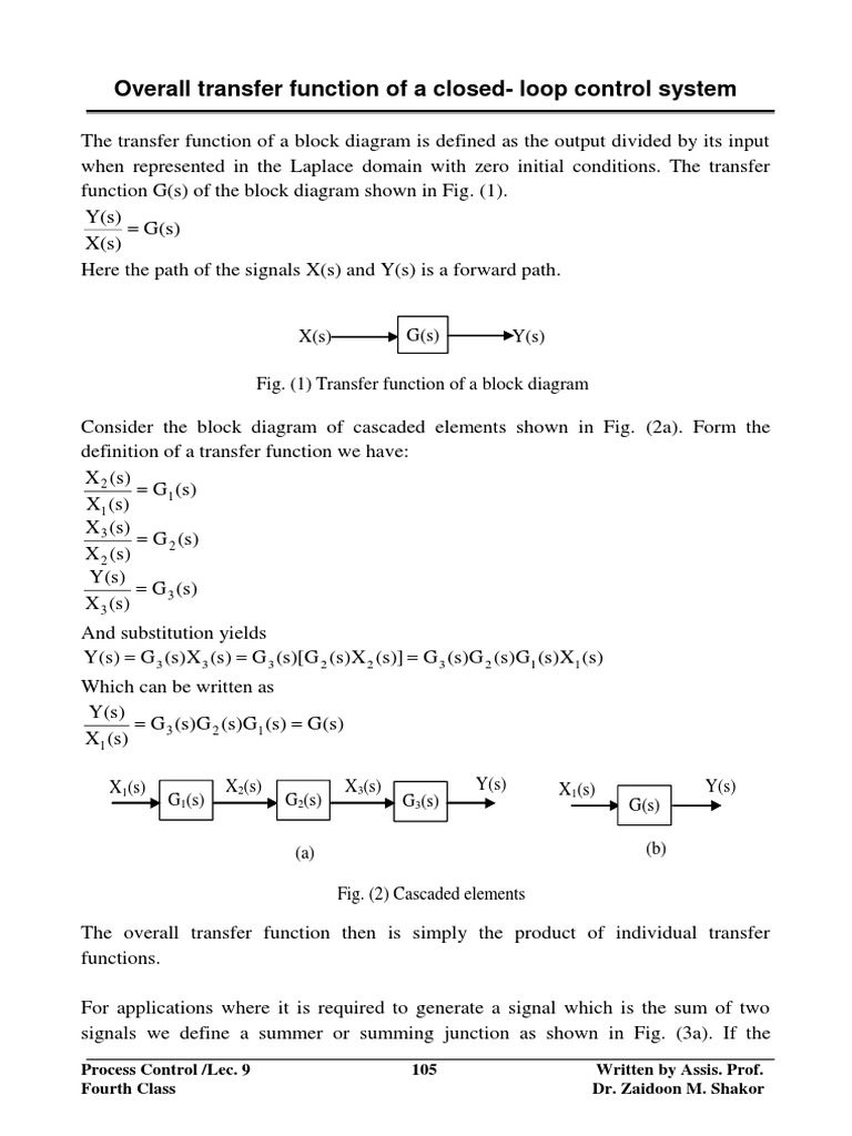 Lect 9 Overall Transfer Function of A Closed-Loop Control System | PDF ...