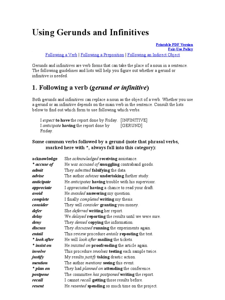 Using Gerunds and Infinitives | PDF | Object (Grammar) | Verb