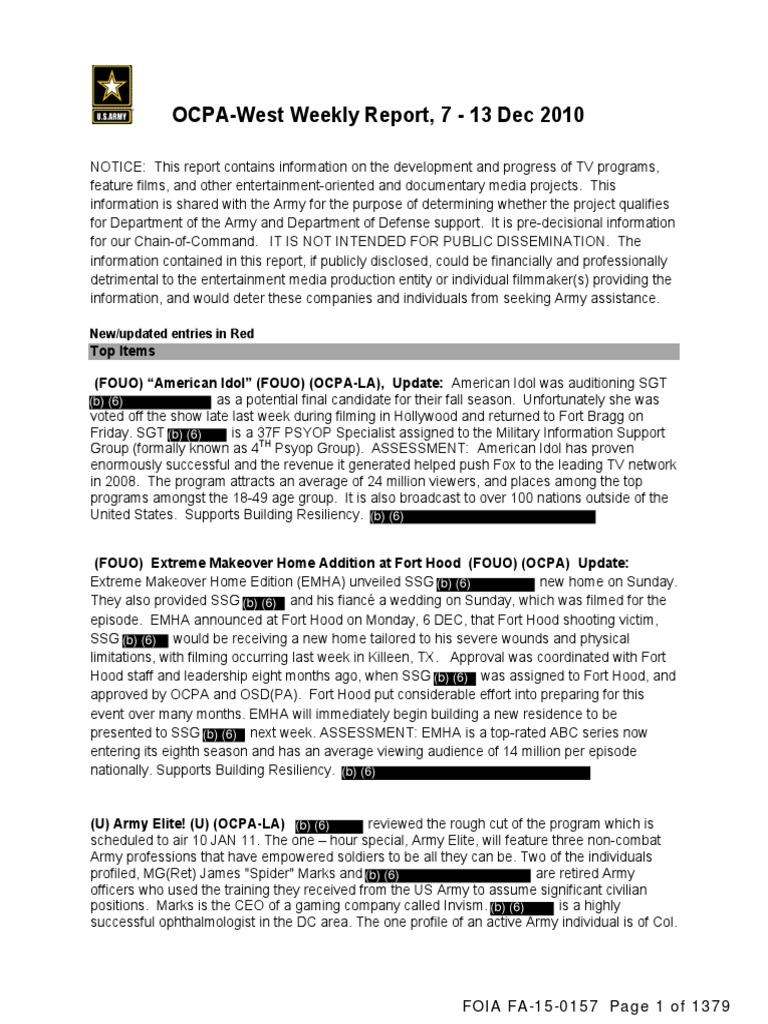 US Army Entertainment Liaison Office Reports 2010-2015 | PDF | Tanks ...