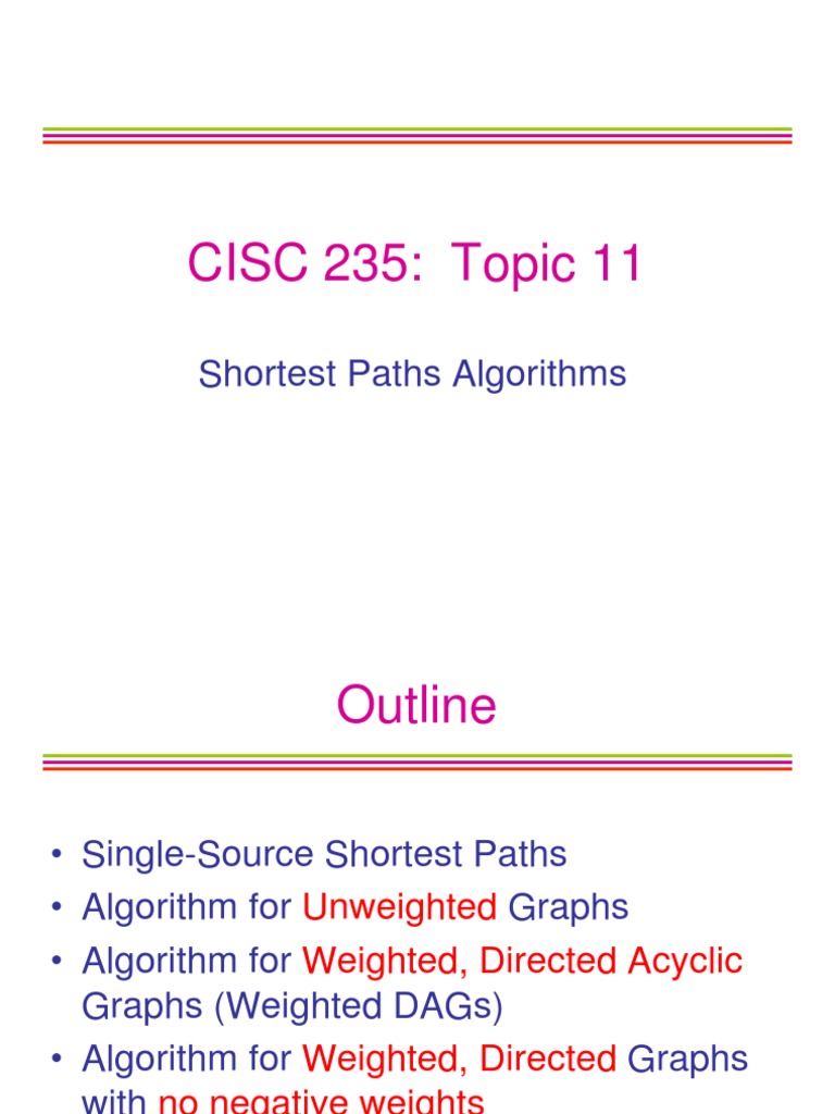 CISC 235: Topic 11: Shortest Paths Algorithms | PDF | Graph Theory ...