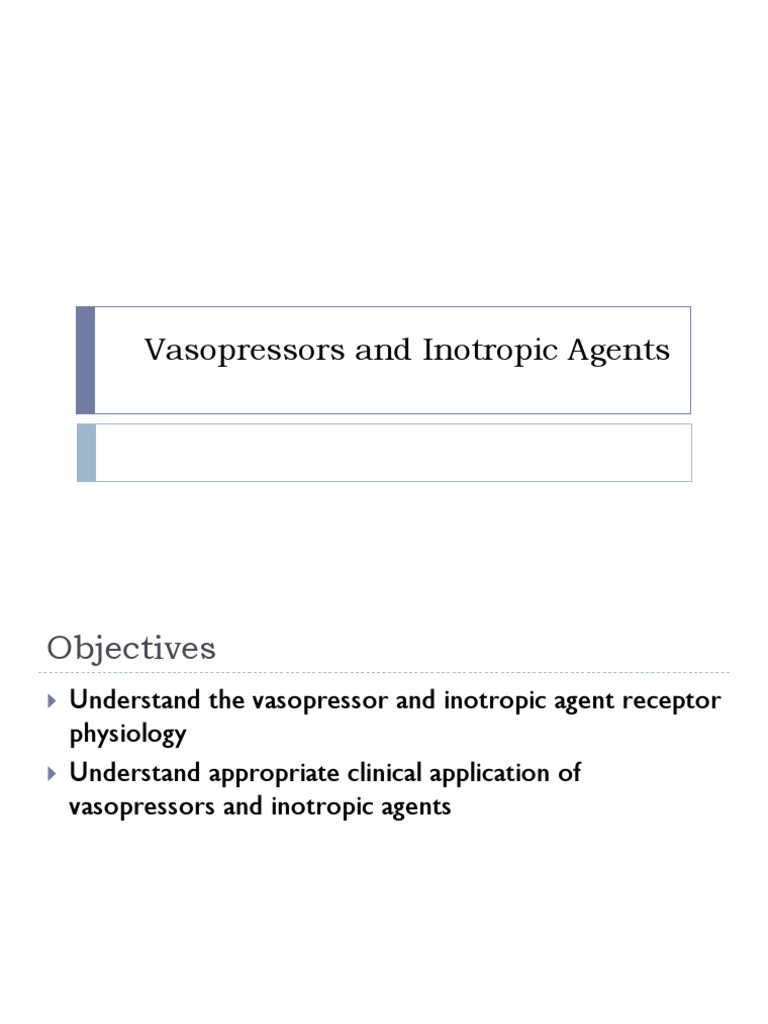 Vaso Pressors and Inotropes PDF Shock (Circulatory) Vasodilation